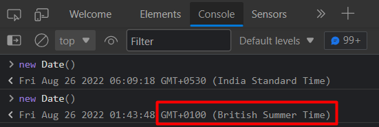 The time zone is changed to +0100 in console after the location is changed to London in Sensors window